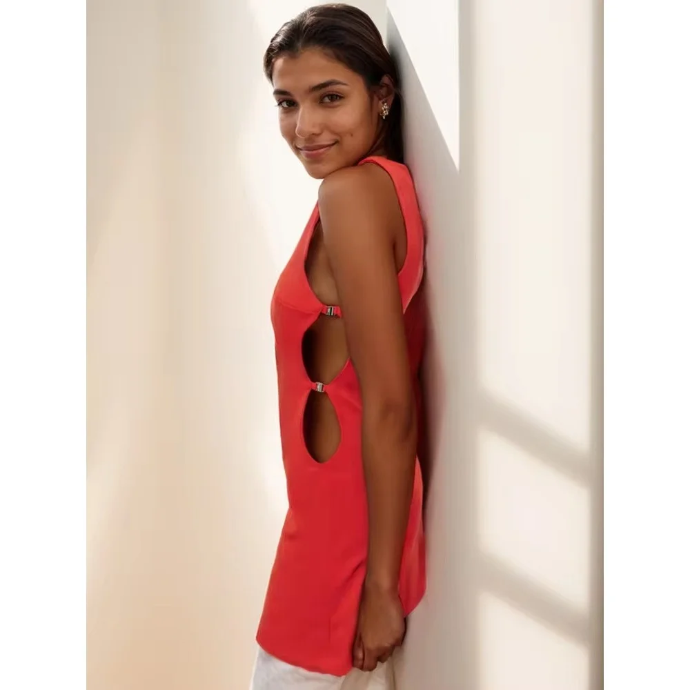 Женское Летнее Клетчатое Платье 2024 Без Рукавов С Круглым Вырезом Трапециевидной