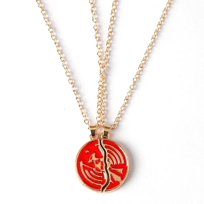 Anime Kamen Rider OOO Necklace Ankh's Broken Taka Core Medal Pendant Broken Round Coin Pendant Necklace Double Chain Jewelry For