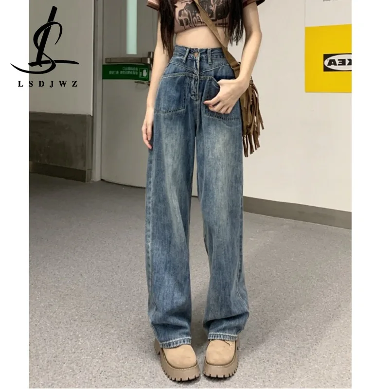 Vintage Jeans Women 2022 Female Clothing Streetwear Y2k Korean Fashion Women's Pants Denim Straight Leg Jeans Woman High Waist