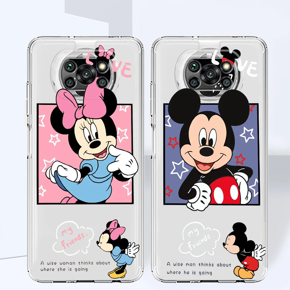 

Love Luxury Mickey Minnie Phone Case For Xiaomi Mi Poco X4 X3 X2 NFC F4 F3 F2 F1 GT M4 M3 M2 Pro C40 C3 Transparent TPU Cover