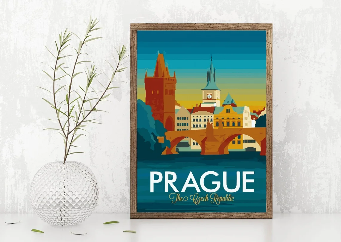 Винтажные постеры для путешествий в Праге Чехии Классические винтажные