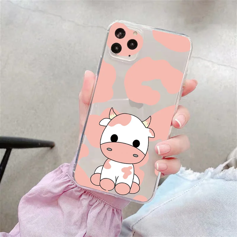 

Cow Pattern Pink Dairy Cattle Cute Cartoon Clear phone cases for iphone XR X XS Max 7 8 plus SE 2020 13 12 11 Pro Max Back Cover