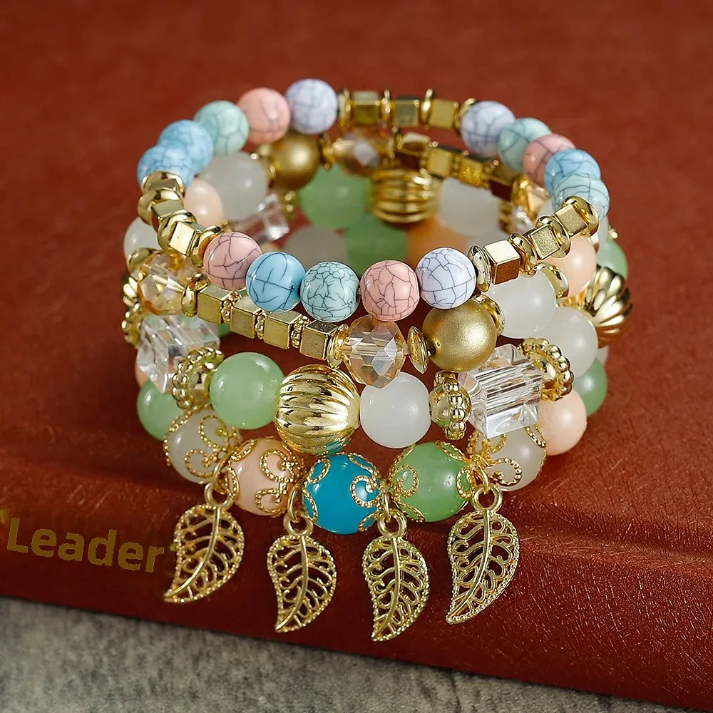 Модный универсальный многослойный браслет из хрустального стекла с бисером в