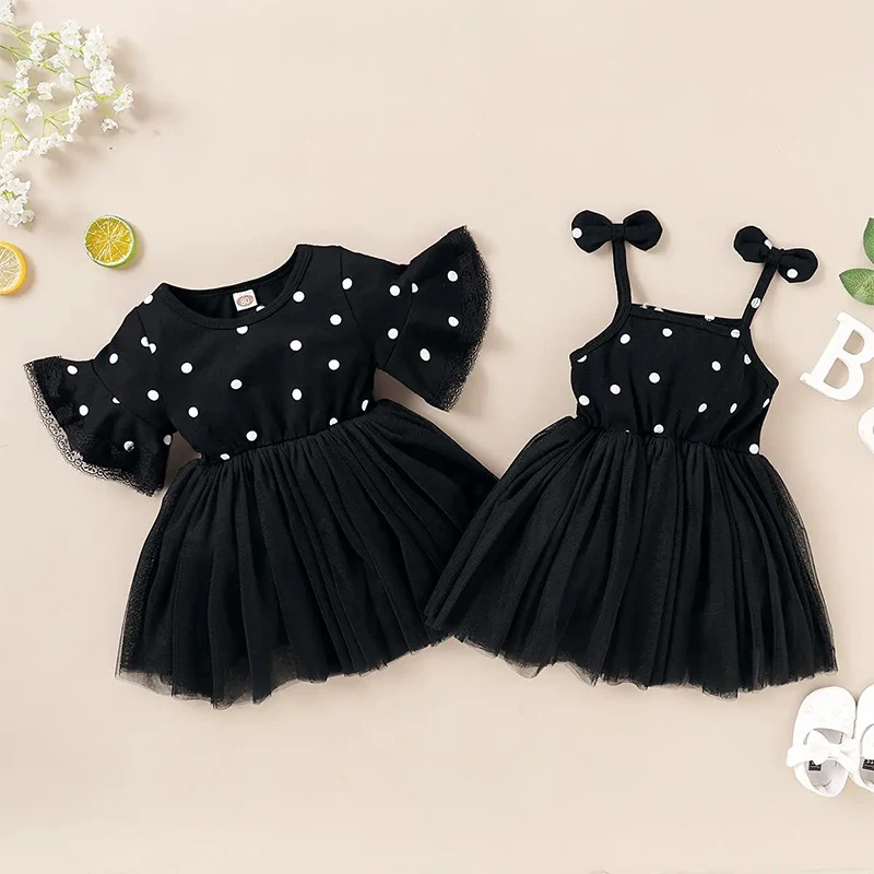 Family Matching Outfits Baby Girls Dot European American Princess Dress Birthday Party Summer Sister Outfit Girlfriends Outfit