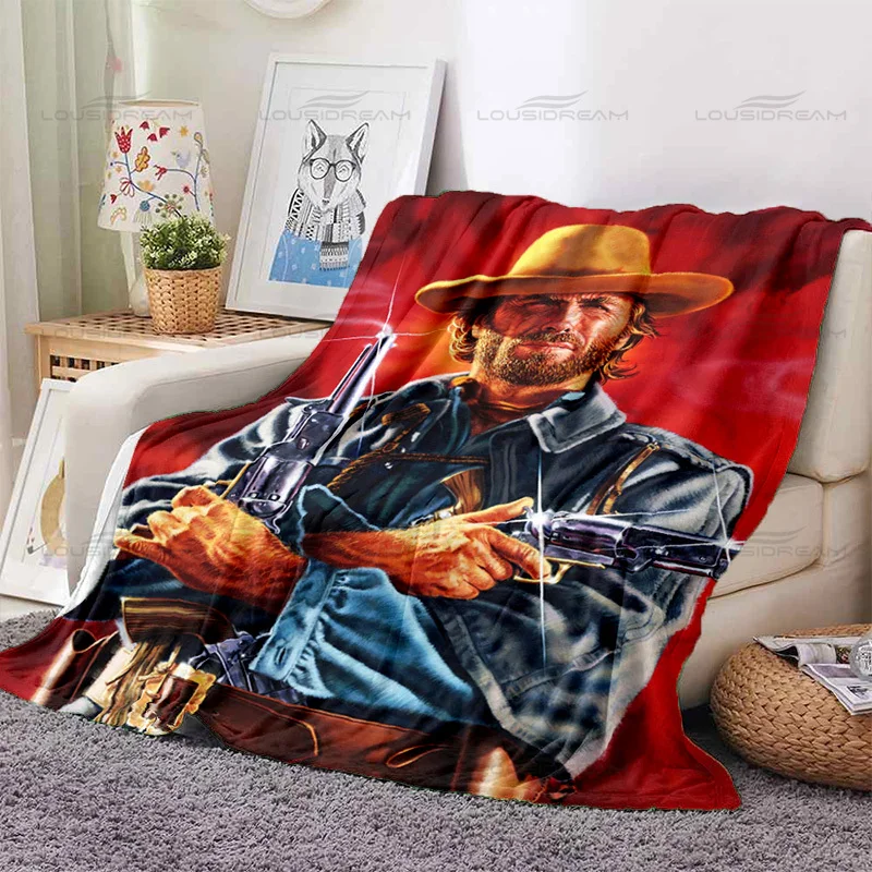 

Classic Movie Per Un Pugno Di Dollari Decorative Blanket Denim Pattern Flannel Thin Blanket Portable Home Travel Office Blanket