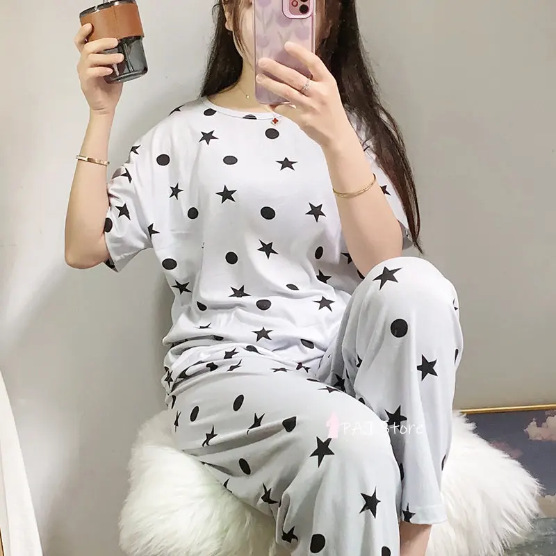 Summer Women's Pajamas Set Short sleeve Two Piece Set Sleepwear Home Wear Nightwear Pyjamas Lingerie Plus Size Sleep Sets