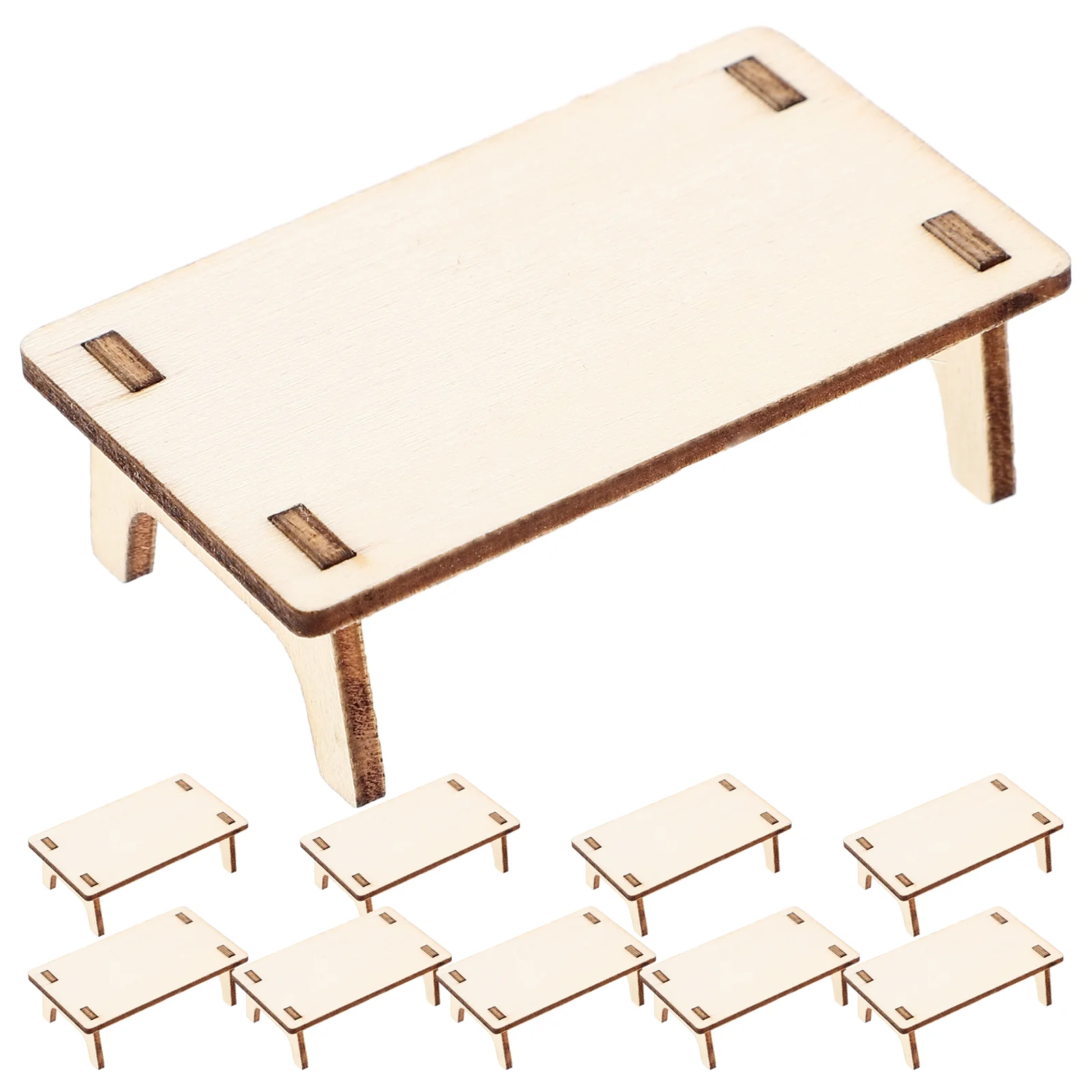 

10pcs Wooden Miniature Dining Table Mini Wooden Storage Dining Table Mini House Furniture Wooden Model