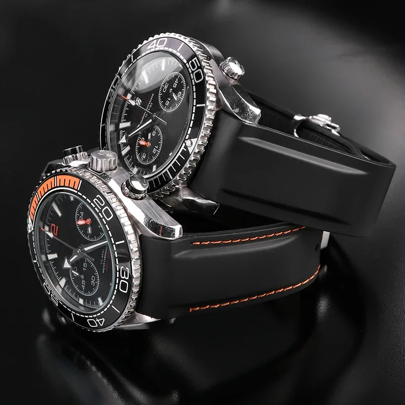 Фото Силиконовый ремешок для часов Omega Planet Ocean 600 Quarter Orange Seamaster 300, 22 мм, резиновый ремешок с изогнутым концом, водонепроницаемый мужской браслет №3