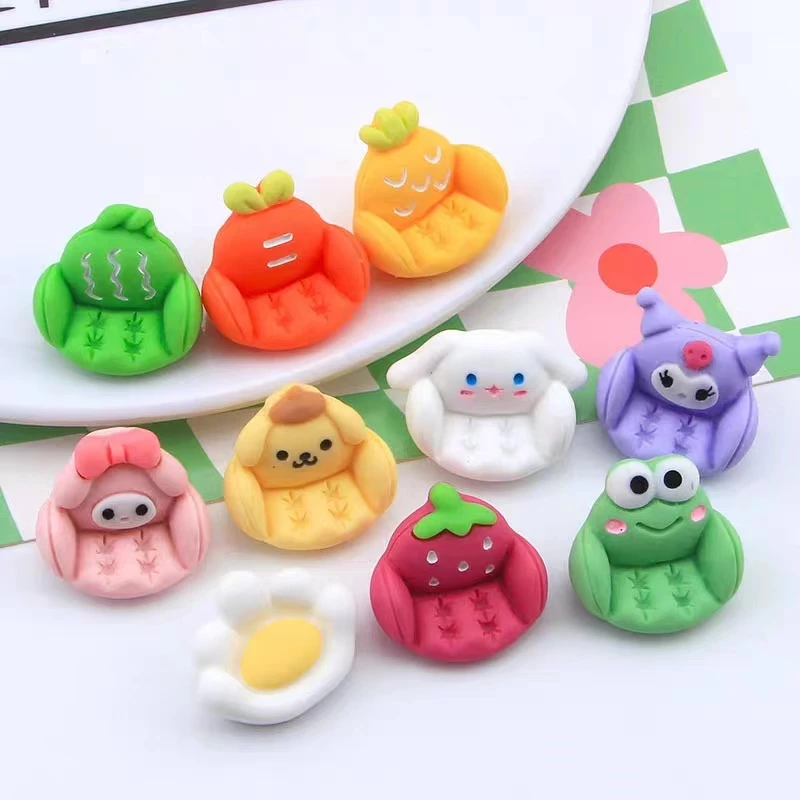 

Sanrios Cinnamoroll My Melody Kuromi Accessories 3D Cartoon Fruit Sofa Design Handmade Mouthwash Cup Sticker Resin Decoration