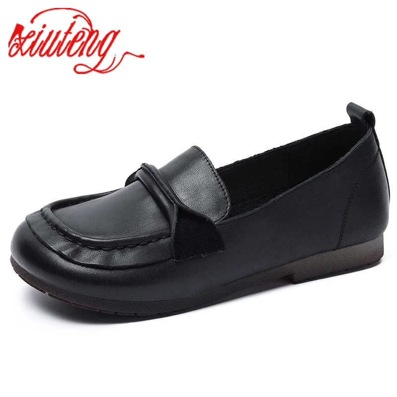 2022 New Large Size Fashion Grandma Shoes Bow Shallow Mouth Casual Soft Leather Solid Color Square Toe Beanie Flat Shoes Women