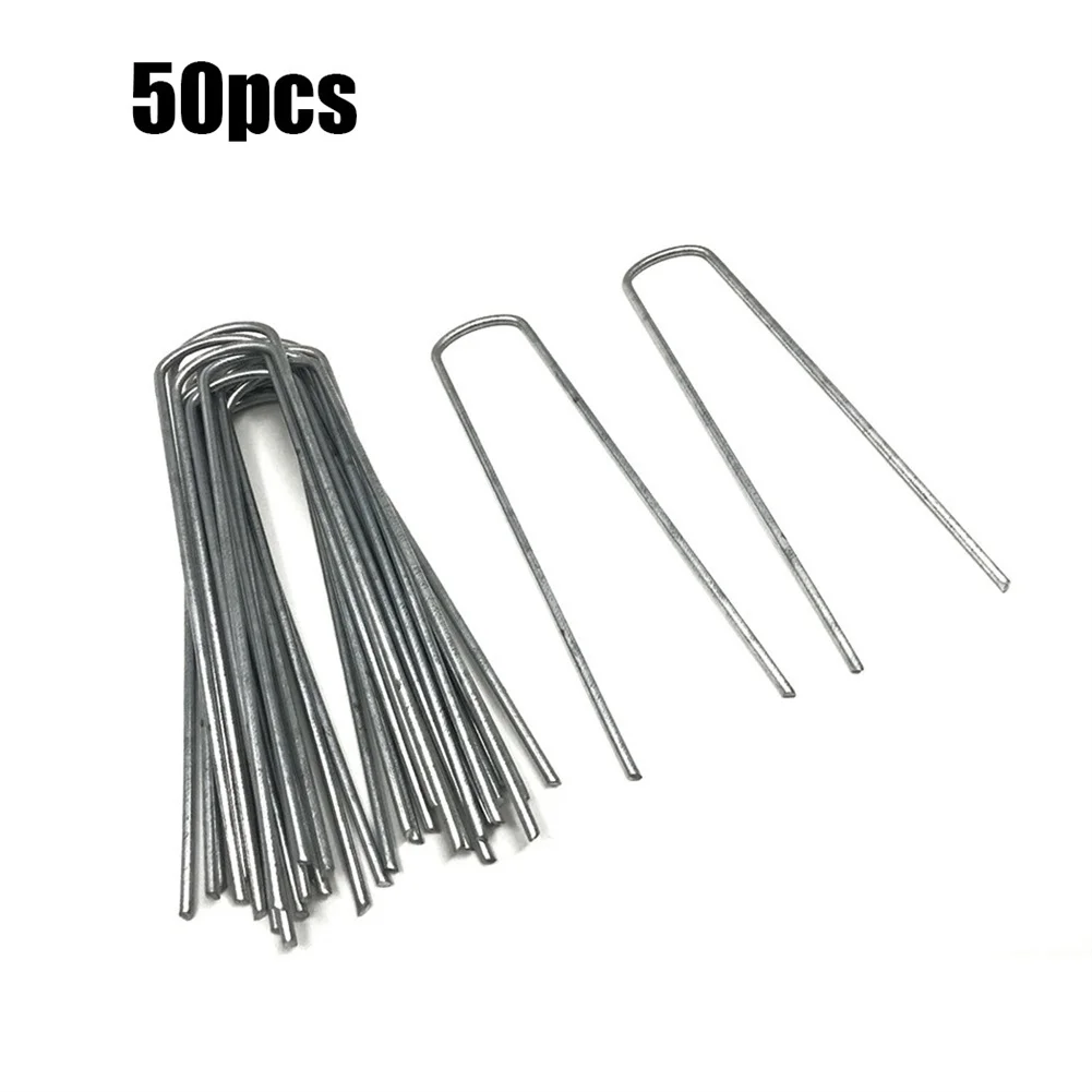

50pcs Gardening Nails Cloth Floor Nails Galvanised Metal Steel Wire Floor Nail Ground U Tent Pegs Gazebo Camping Tarpaulin Hooks