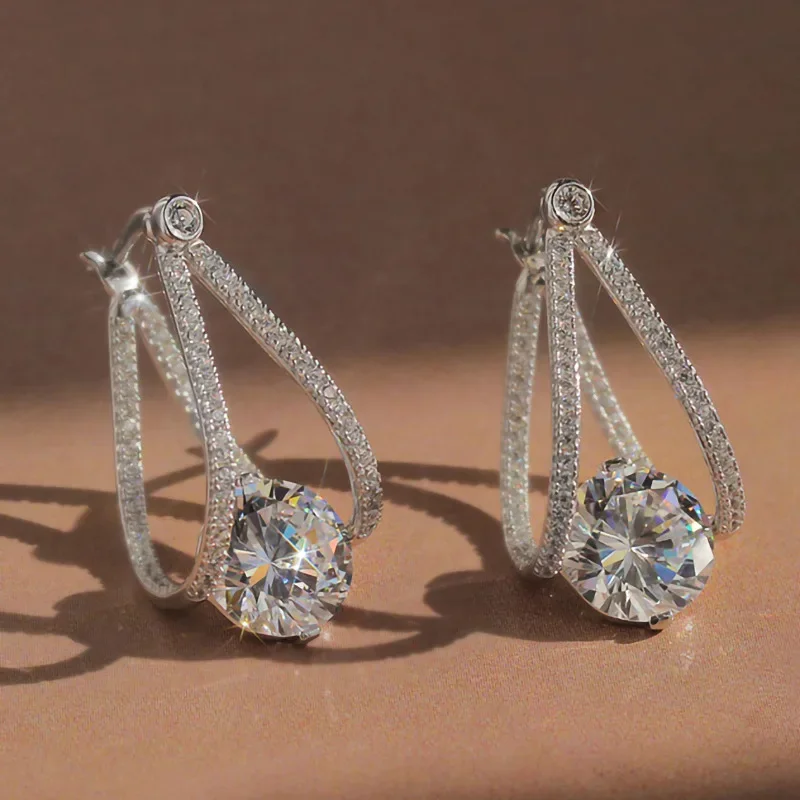 Новинка 2024 блестящие серьги в стиле Ins с имитацией мозанита и бриллиантами