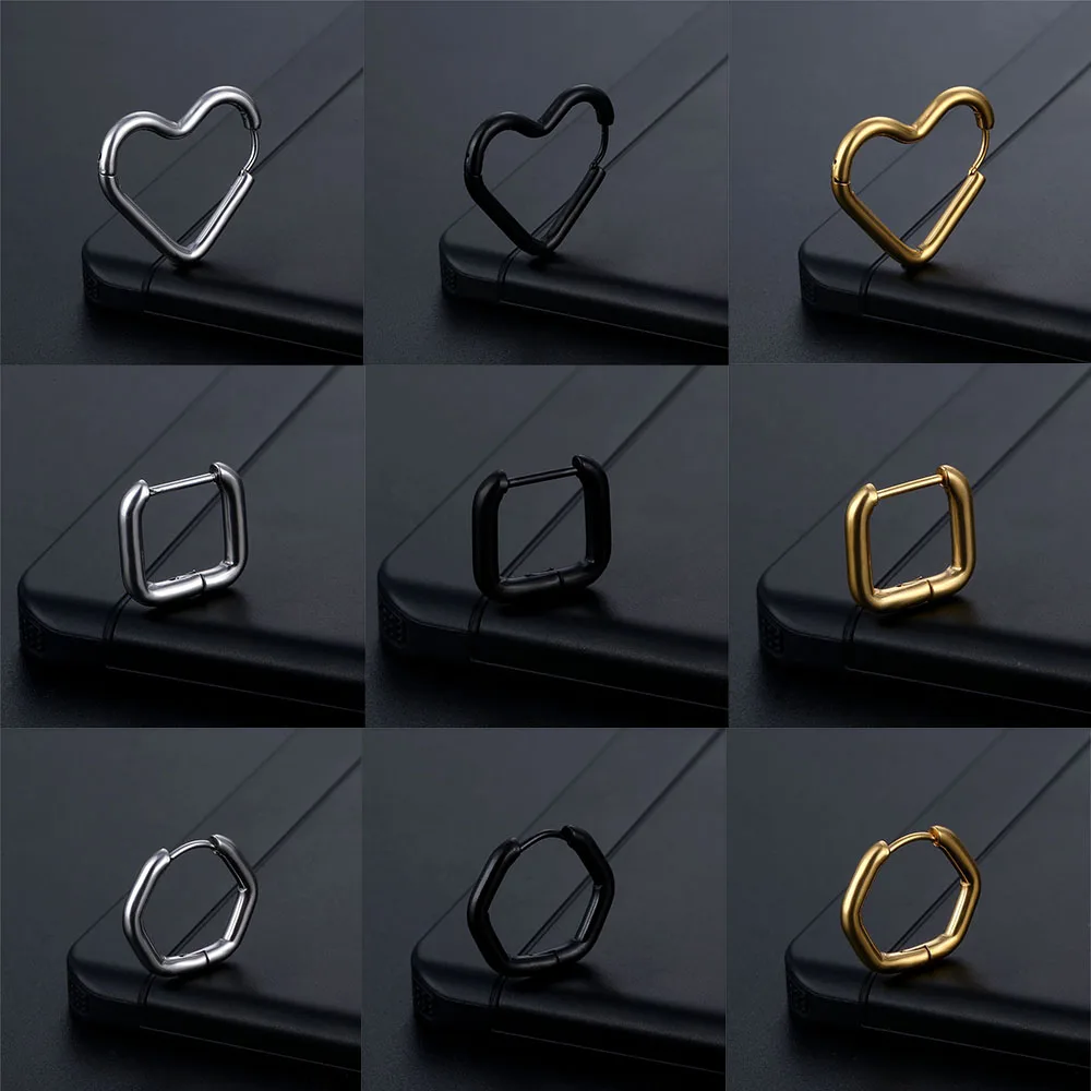 

Punk Heart Triangle Stud Earrings For Women Men Fashion Gothic Geometric Earrings Piercing Stainless Steel Earrings Ear Jewelry