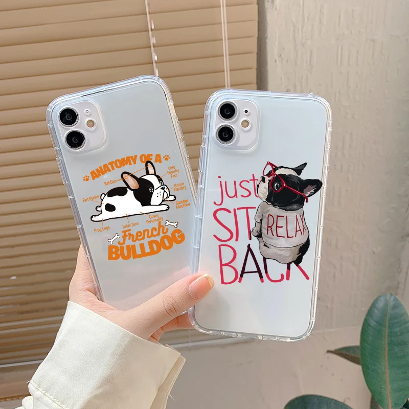 Pug Dog French Bulldog Shockproof Phone Case for IPhone 12 11 13 Pro Max 14 8 7Plus X XR XS MAX Couple Lover Friends Cover Coque