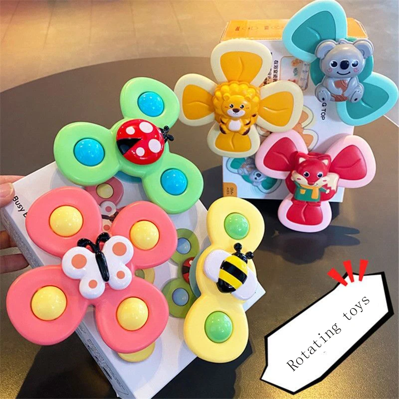 Suction Cups Spinning Top Toy For Baby Infant Insect Gyro Relief Stress Educational Toys Suction Rotating Rattle Sets Bath Toys