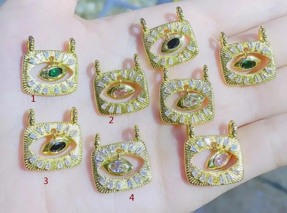 

1pcs Jewelry Supplies Gold Plated Green CZ Evil Eye Charms for Necklace Jewelry Making DIY df43s