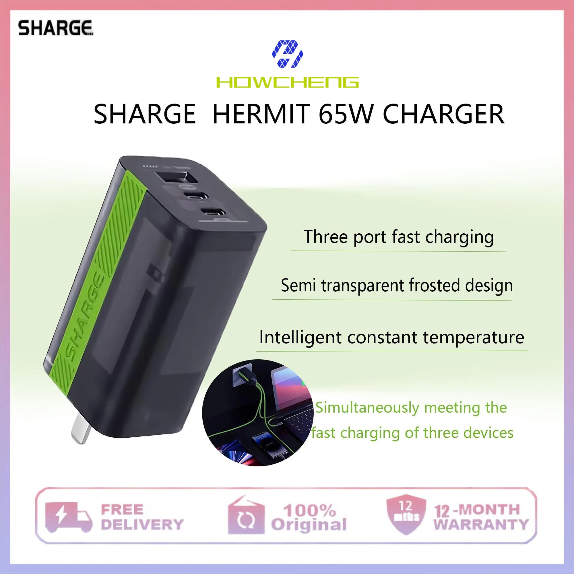 

Sharge/Shargeek 65W gallium nitride type-c charger PD multi-port fast charge laptop 65W charging head 2C1A