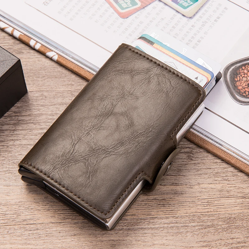 Double Case Card Holder Wallet Tri Fold With Hasp Rfid Aluminum Metal Carteira Masculina Luxury Slim Case Business Pop Up Wallet