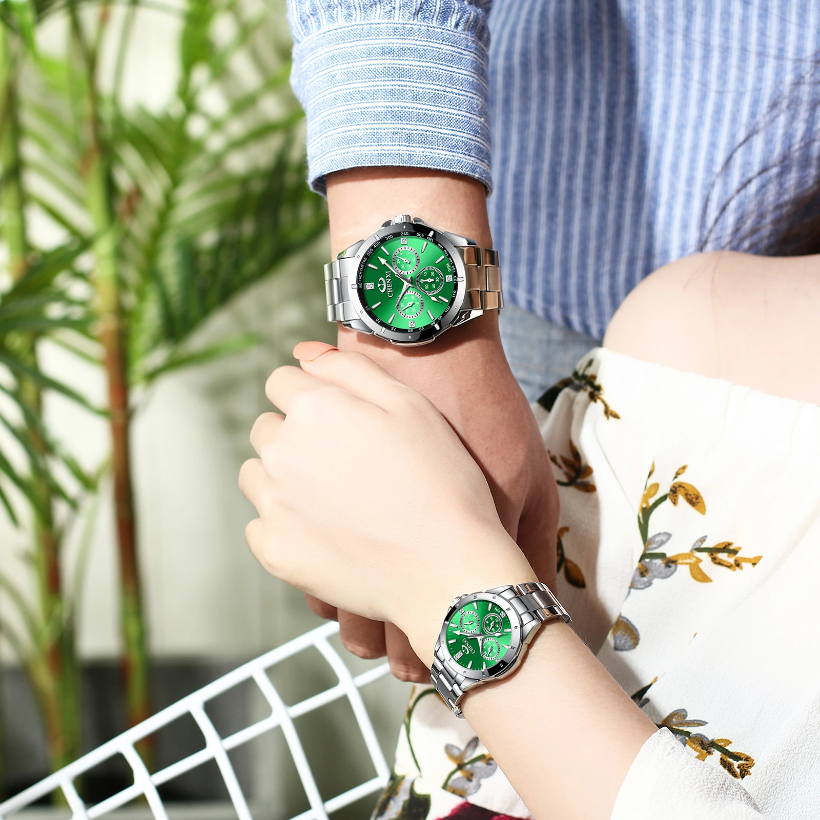 CHENXI Fashion Top Brand Casual Couple Mens Women Luxury Quartz Watches Chronograph Waterproof Luminous Stainless Steel Clock