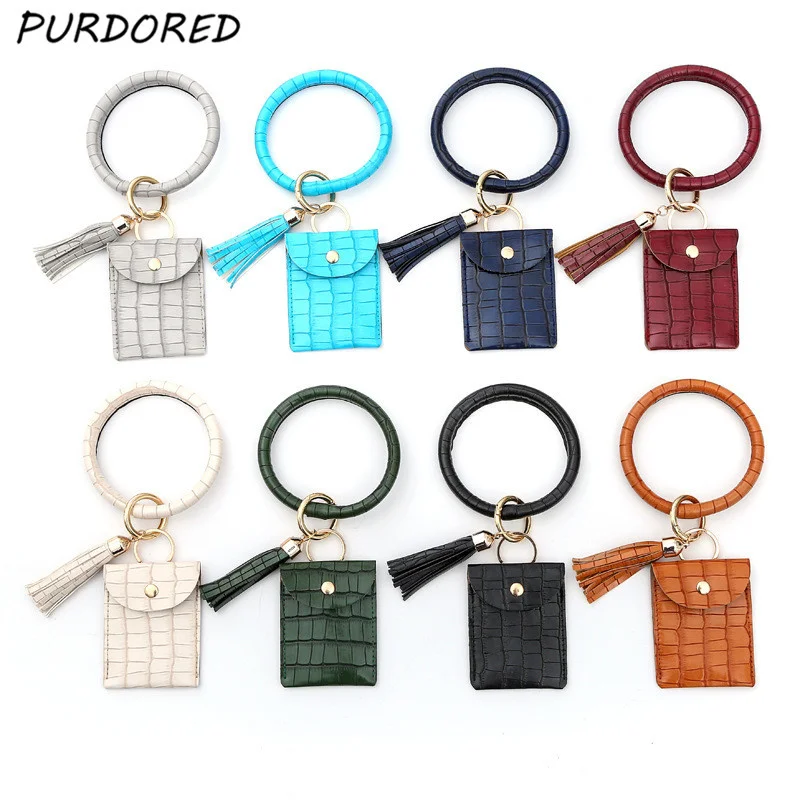 

1 Pc New Fashion Women Wrist Card Case Pu Leather Stone Pattern Bank Card Case Coin Purse Bracelet Key Chain Ring
