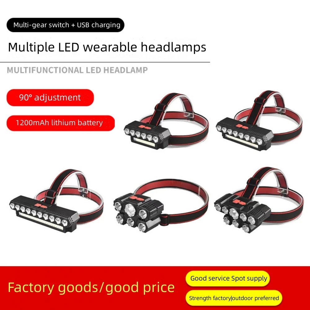 

New night fishing headlamp outdoor strong light multi-LED head-mounted USB charging headlamp portable lighting flashlight