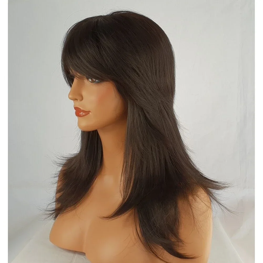 Темно-коричневый синтетический женский длинный парик