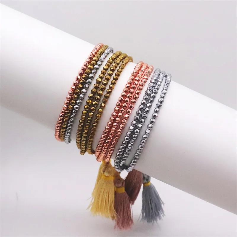 

ZHONGVI Hematite Stone Bracelets For Women Jewelry Multilayer Beaded Pulsera For Miyuki Adjustable Jewellery Tassel Bracelet