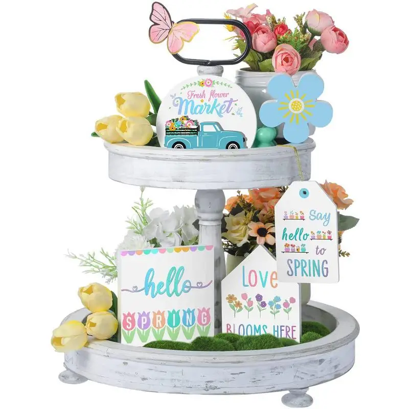 

Spring Tiered Tray Flat Decorations Mini Wood Decor Kitchen Decor Tiered Tray Fresh Flower Market Home 3D Signs For Easter