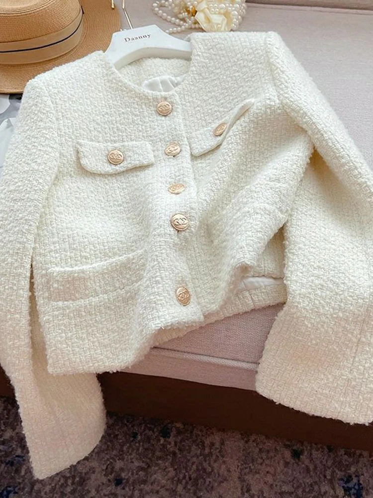 Zoki шикарные белые твидовые куртки женские повседневные милые корейские короткие