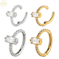 f136 titanium earrings square zircon hight segment hoop septum piercing nose ring cartilage tragus helix piercing jewelry 16g