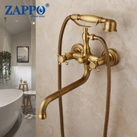 zappo antique brass bathtub faucet wall mount waterfall tub spout hot cold water with abs handshower mixer tap bath shower tap