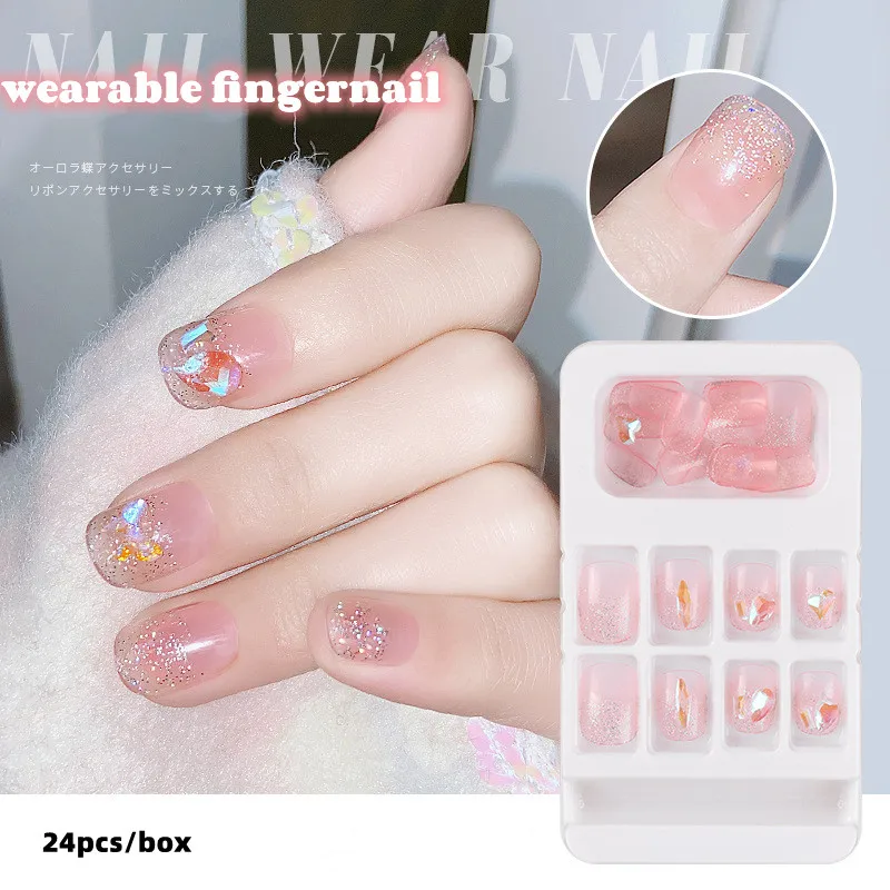 

Накладные ногти 24 шт./компл. с блестками Аврора Стразы носимые накладные ногти с полным покрытием новая Накладка для ногтей для маникюра