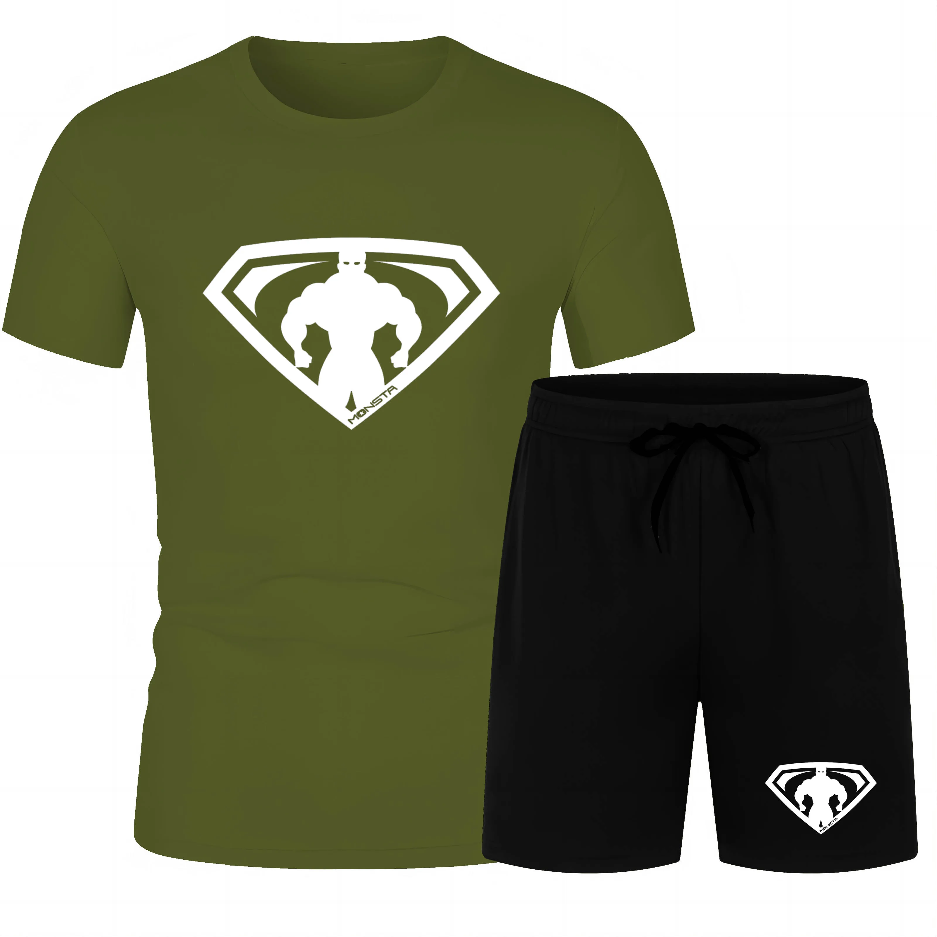 Summer fashion sports outdoor casual 2D Anime hero print men's short sleeve T-shirt beach pants suit loose quick dry