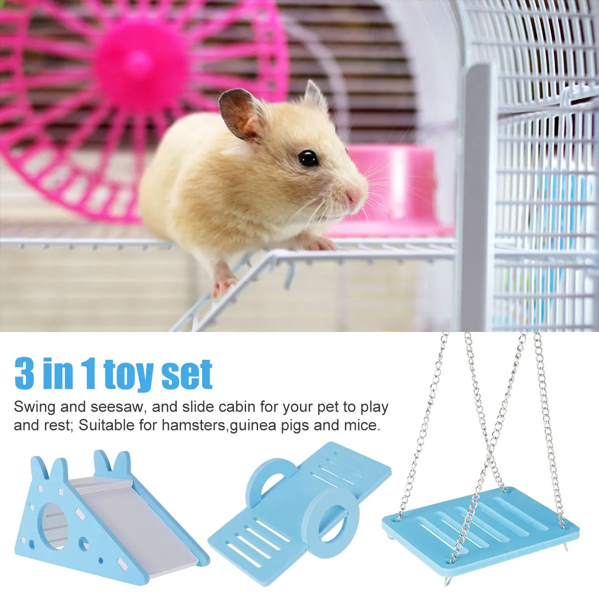 

3Pcs Assembled Hamster Slide Toys Wooden Ladder Seesaw Swing Toy DIY Animal Activity Climb Accessories