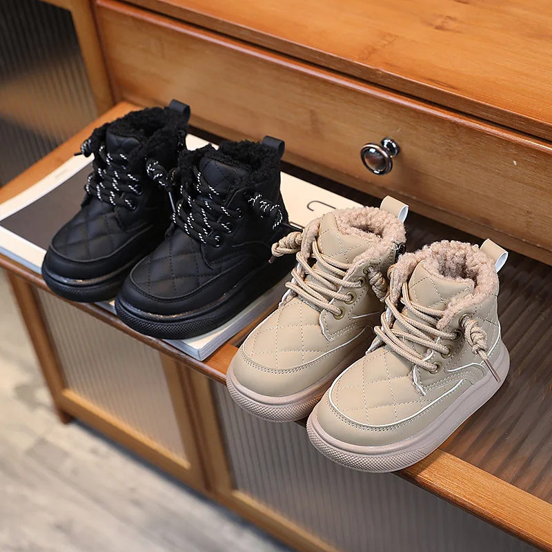 

New Arrivals Winter Lattice Snow Boots for Children Unique Stitching Fall Boys Girls Short Boots Soft Platform Shoes Kids