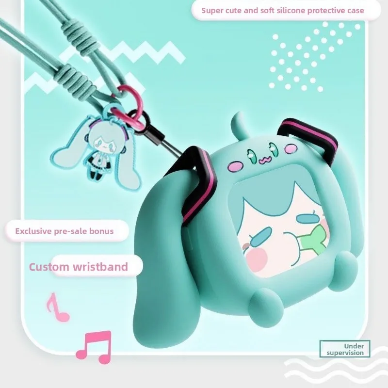 Фото Kawaii Hatsune Miku мультяшные беспроводные Bluetooth-наушники с небольшим сенсорным экраном, мягкий чехол в комплекте, супер милые аксессуары, милый подарок №4