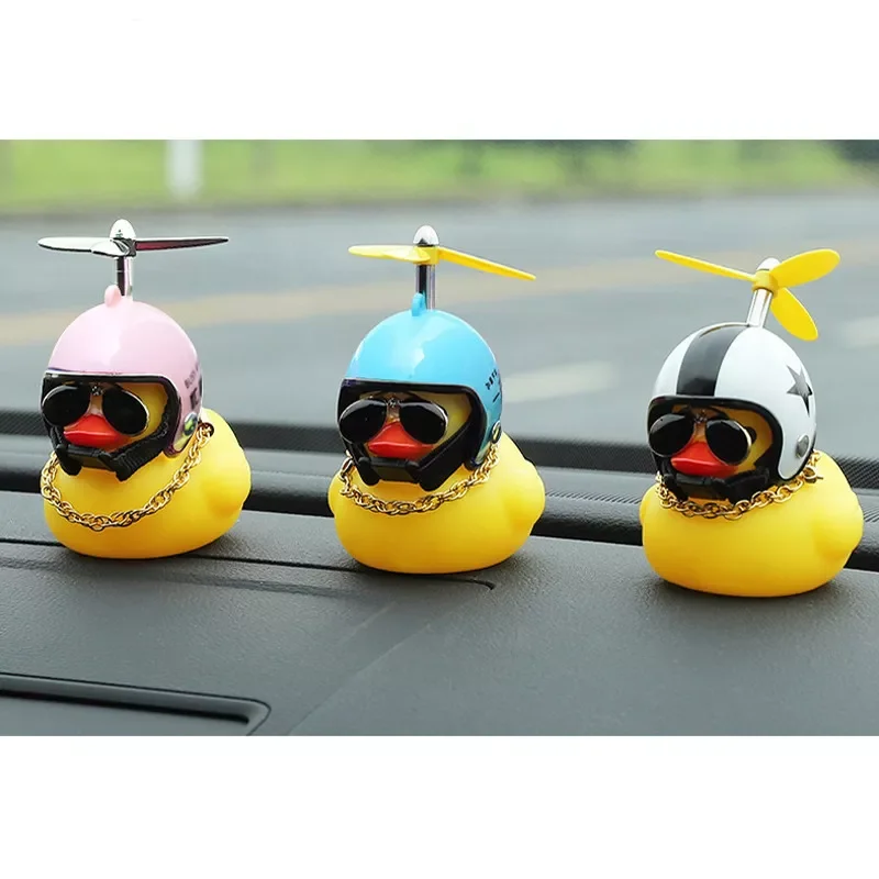 

Cute Little Yellow Duck with A Propeller A Rubber Duck In A Windbreaker with A Helmet, Car Decoration Children's Toy