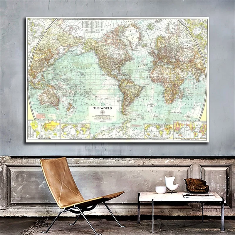 

1957 World Map 150*100cm Art Paper Painting Home Decor Map of World Wall Posters and Print for Stationery School Office Supplies