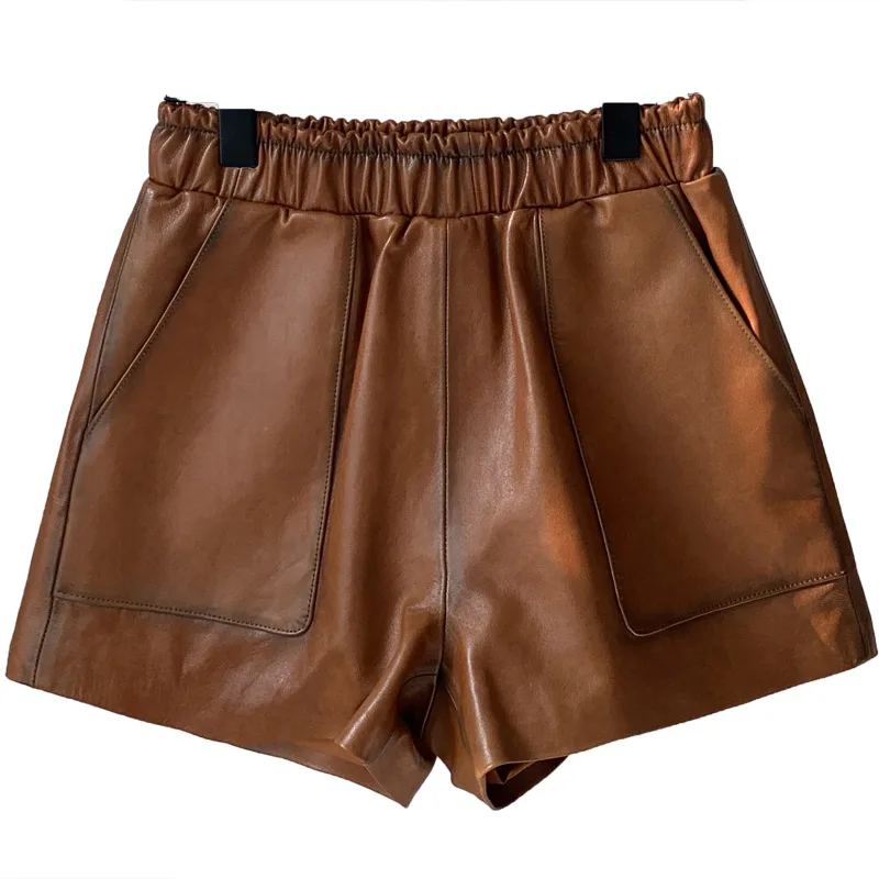 2022 Spring New Style Women Casual  Genuine Sheepskin Leather Shorts