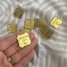 30pcs Personalized Tag Engraved Gold Mirror Acrylic Square Wedding Table Party Name Baby Baptism Decoration Custome Gift Favors
