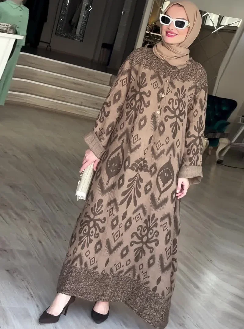 Мусульманское женское платье Рамадан ИД с принтом Jalabiya арабское длинное абайя