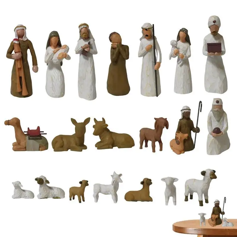 Birth Of Jesus Scene Mini Resin Statue Christmas Decoration Nativity Scene Set Miniature Craft Ornament Home Decor Gift 20pcs