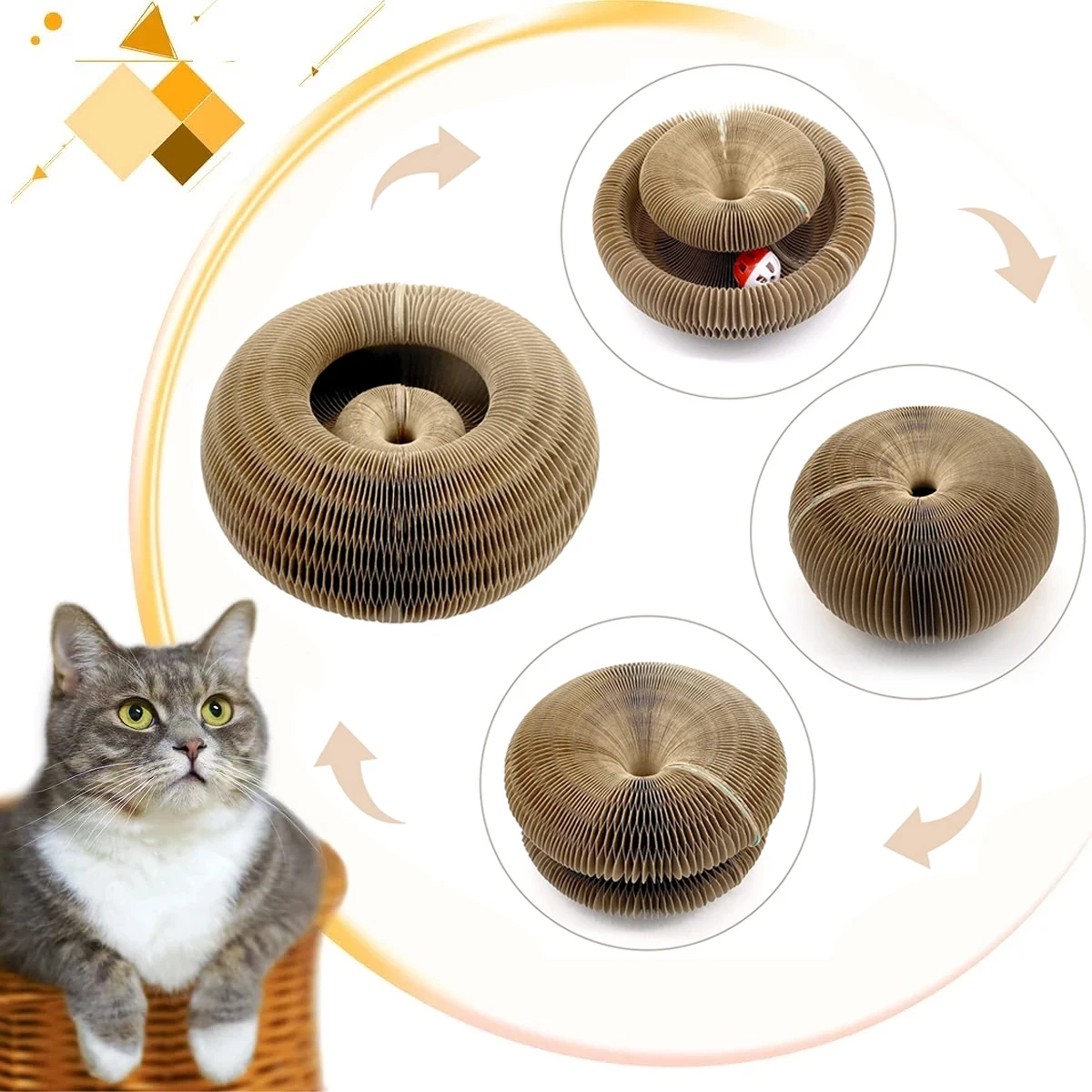 

Magic Organ Cat Scratch Board Cat Toy With Bell Ball Round Corrugated Scratching Post Toys for Cats Grinding Claw Cat Scratcher