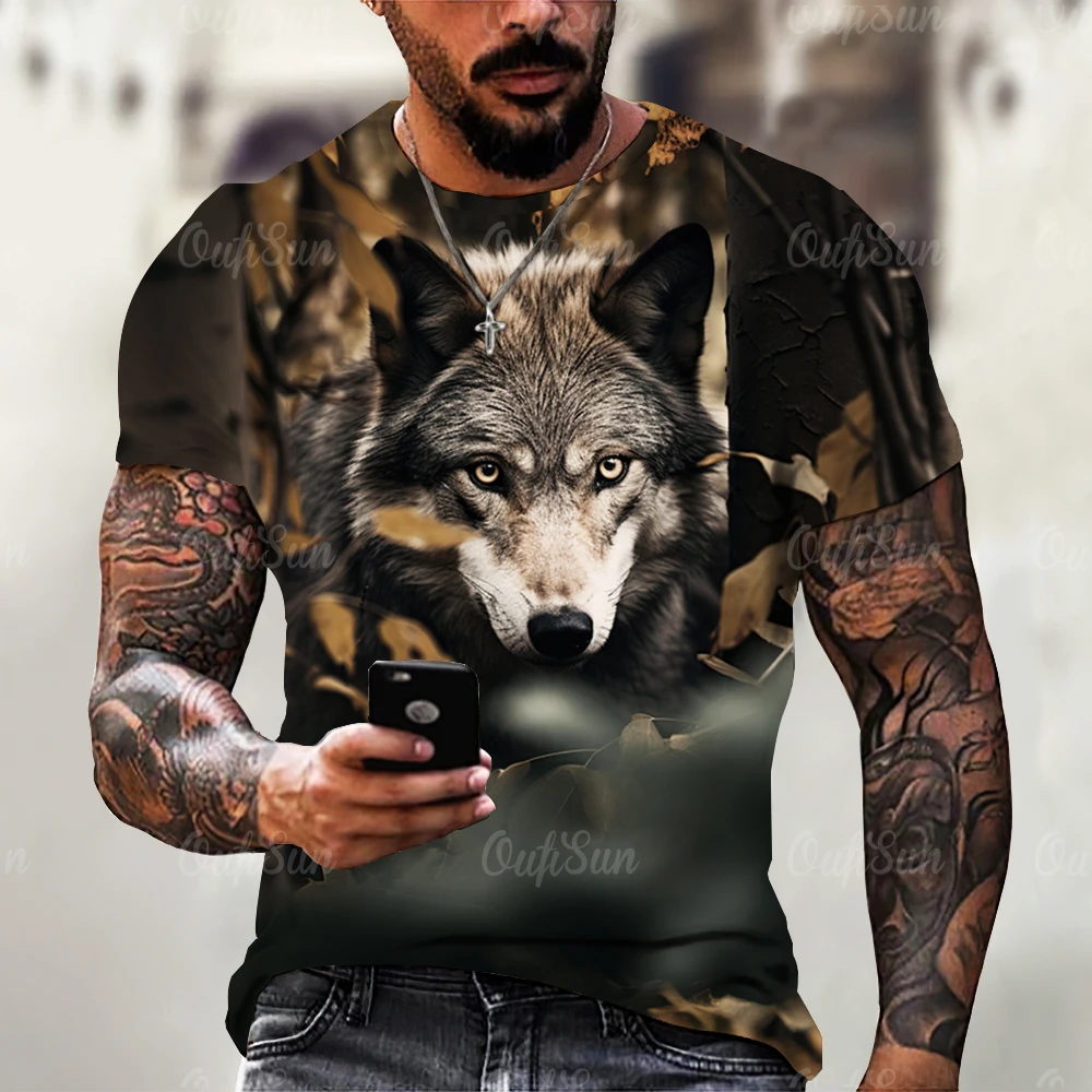 2024 мужская футболка с изображением волка топ короткими рукавами и животным