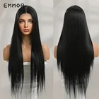 Emmor синтетический кружевной передний парик Средняя часть длинные прямые черные парики для женщин ежедневвечерние кружевной меховой парик оптовая продажа