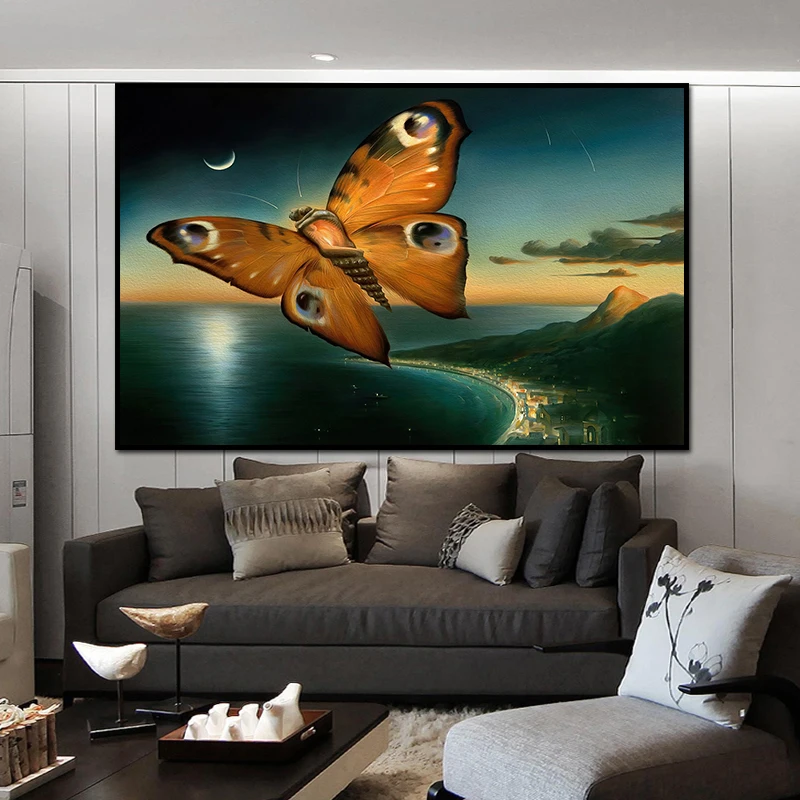 Художественное оформление в стиле куш, пейзаж синего океана, Настенная роспись, резная бабочка, абстрактная картина, постер, картина, декор для гостиной