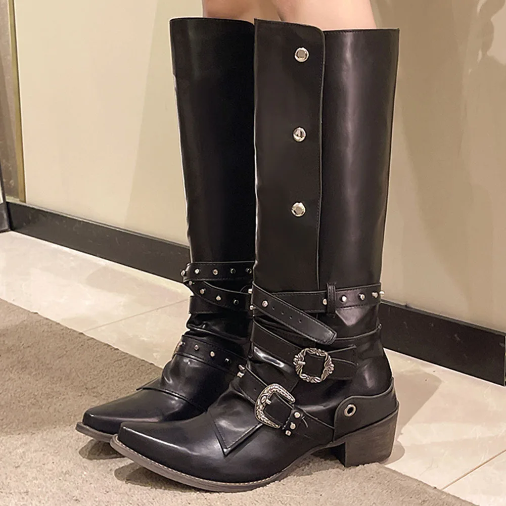 

Thick Heeled Belt Buckle Decorated Mid-calf Women's Boots Retro Fashion Elegant Booties For Woman Autumn Winter New Ladies Shoes