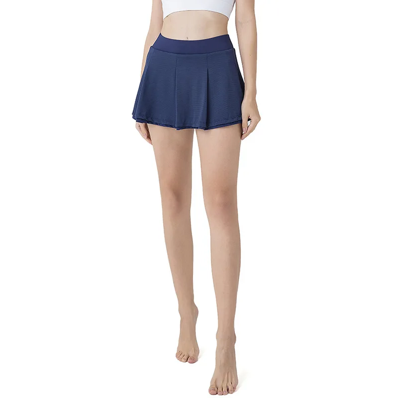 Women's Yoga Short Skirt Nylon Tennis Skirt Running Fitness Jacquard Skirt Fitness 2 Pcs Anti Exposure With Phone Pocket Skirt