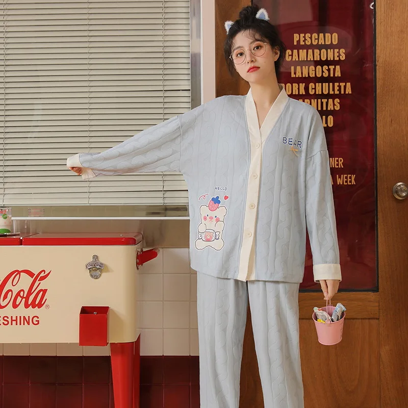 

Осенне-зимняя женская пижама-кимоно светильник длинным рукавом