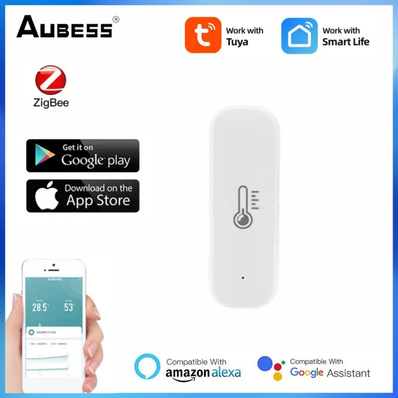 

Умный датчик температуры и влажности ZigBee, комнатный гигрометр на батарейках, с дистанционным управлением через приложение Tuya, поддержка Alexa...
